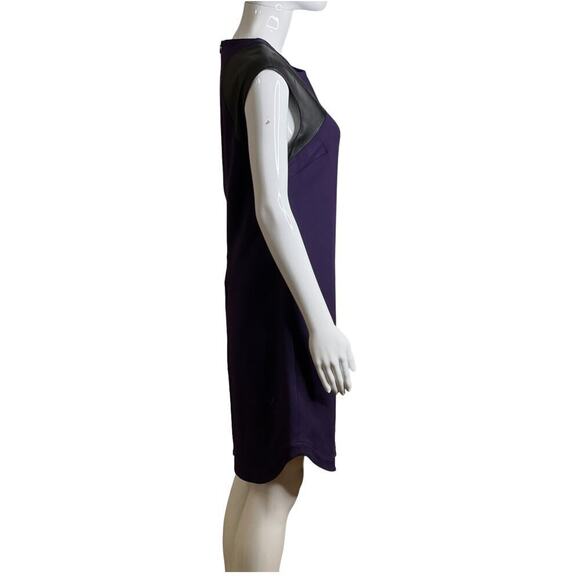 Trina Turk Dress Sheath Purple Black Leather Size 4 Short Sleeve abstract - Picture 5 of 11